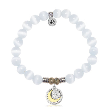 White Cat's Eye Gemstone Bracelet with Radiant Soul Sterling Silver Charm
